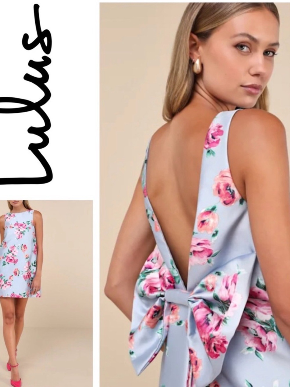 Lulu's Light Blue Floral Mini Dress with Pink Roses